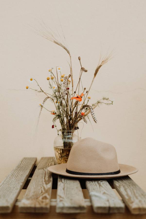 wildflowers and felt bowler hat
