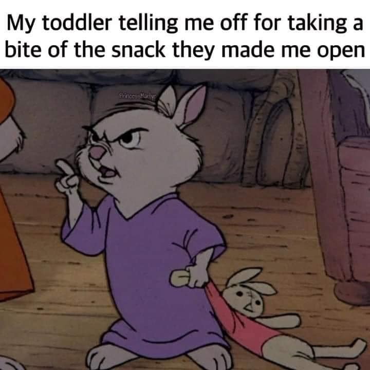 toddler gets mad when parent takes a bite of their snack meme